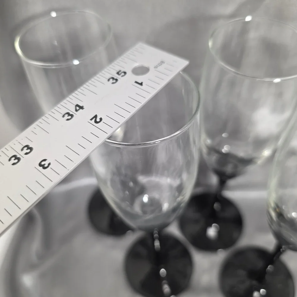 Luminarc France Black Stem Champagne Flutes Set of 7 Clear Glass Two Tone 8.75in
